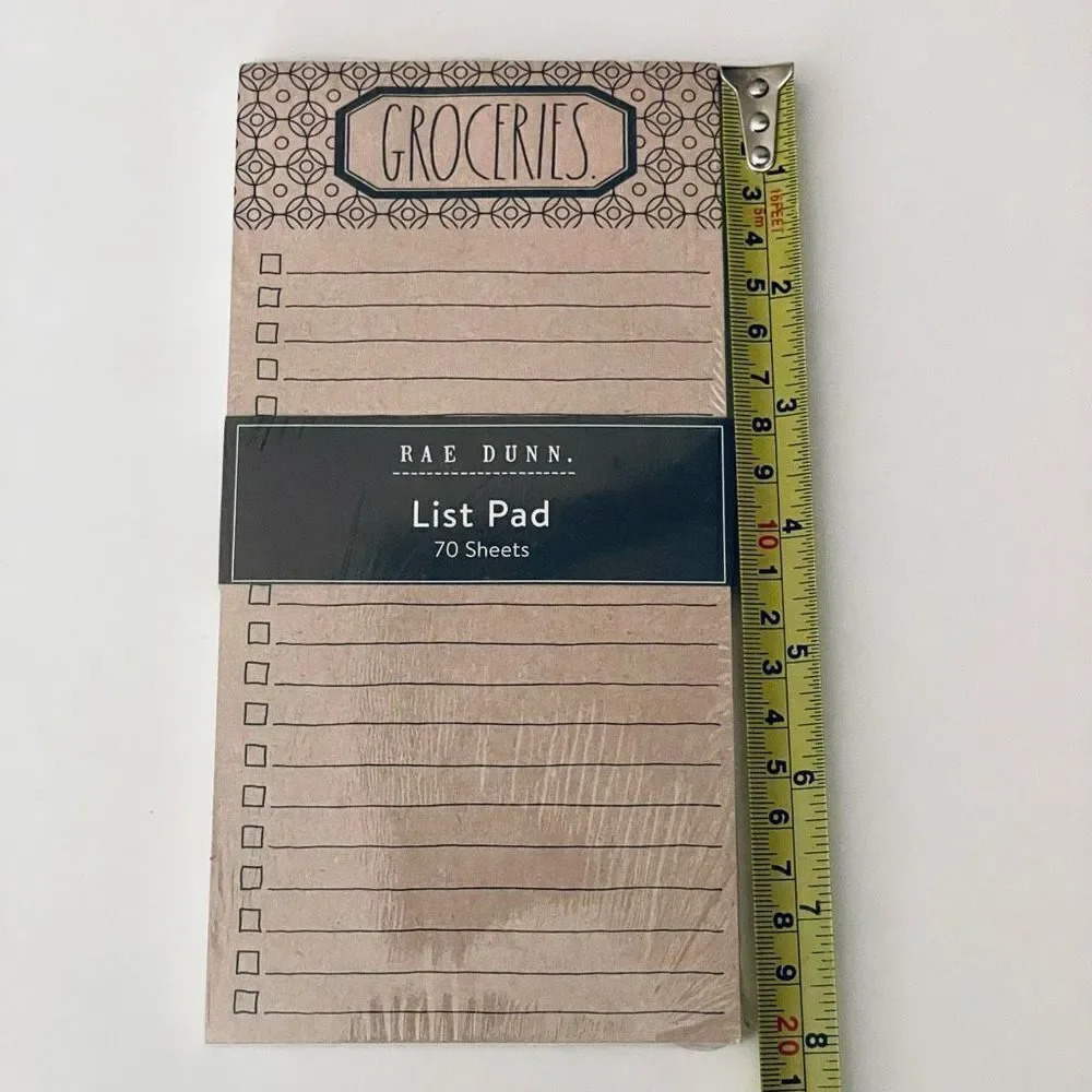 NWT Rae Dunn Tan GROCERIES Notepad with Printed ruled checklist spaces 70 Sheets